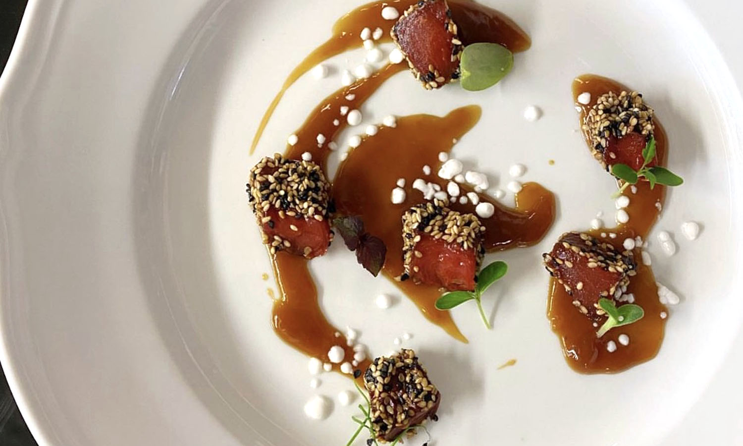 Anguria, salsa ponzu e riso soffiato ricetta chef Walter Ferretto