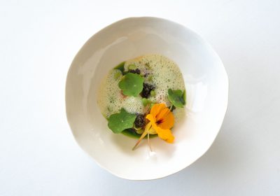 Ricetta stellata "Gamberi, piselli e caviale" - chef Enrico Marmo - Balzi Rossi * - Ventimiglia