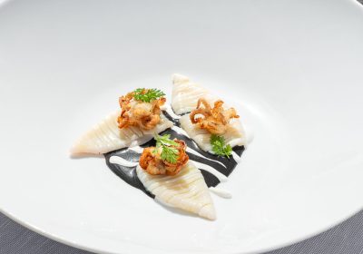 Calamaro bianco e nero - ricetta chef Pasquale Tozzi - Il Pescatore - Gardone Riviera