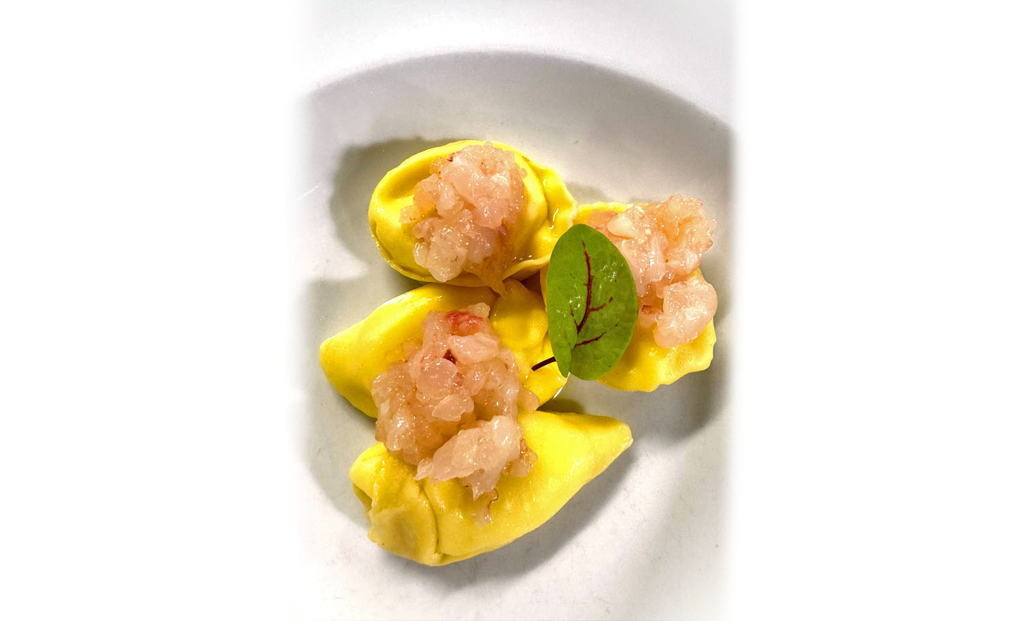 Pansoti di prescins&ecirc;ua locale e crudo di gambero rosso - ricetta chef Stefano Torre - Ristorante Roma - Montoggio