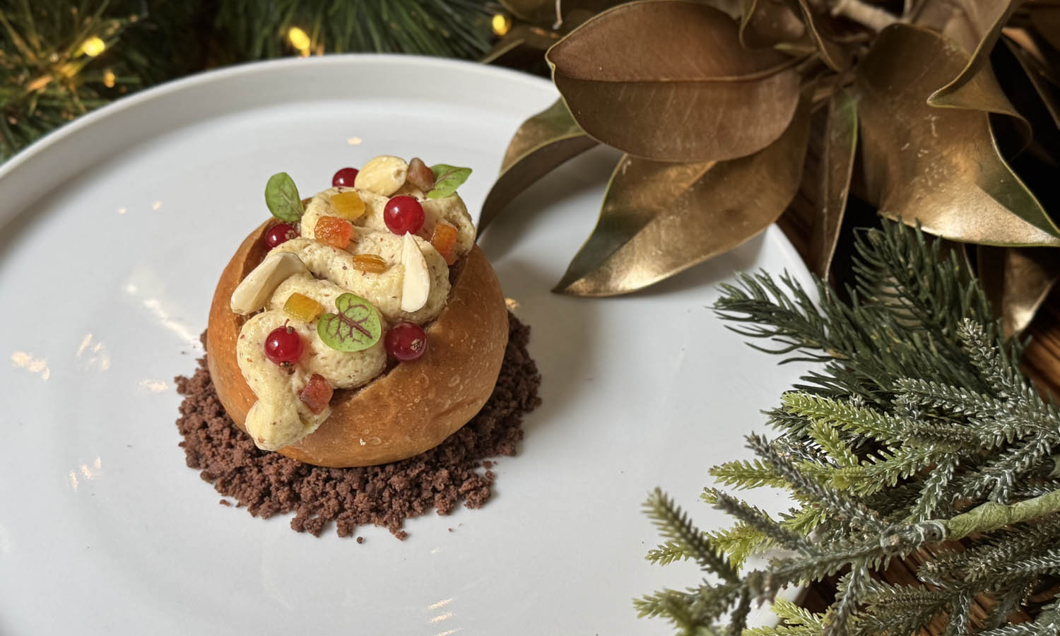 Maritozzo Xmas edition - ricetta chef Giuseppe Mulargia Le Spighe - Roma