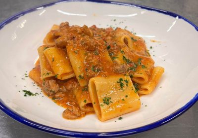 Paccheri all'amatriciana di tonno e nduja - ricetta chef Giovanni Muro - Osteria di Brera - Milano