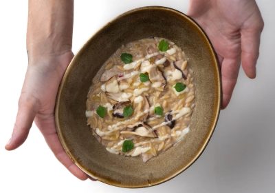 Risoni ai porcini, fegatini di coniglio e nepitella - ricetta chef Nicoletta Franceschini - Silene piccolo ristorante - Foligno