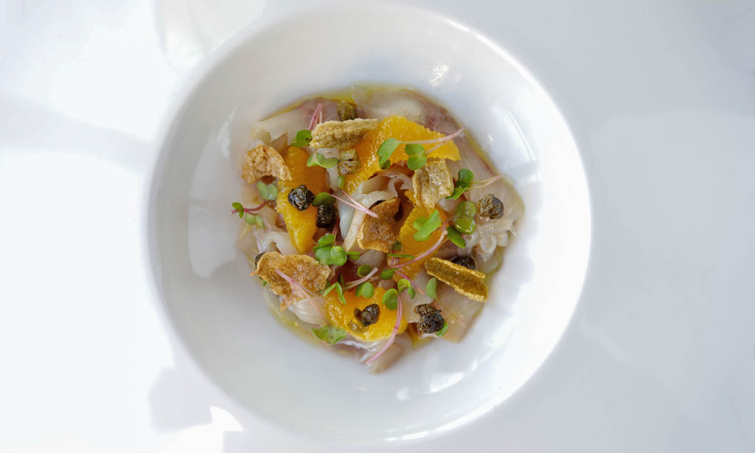 Carpaccio di ricciola in carpione - ricetta chef Mirko Lucidi - Attico sul mare - Grottammare