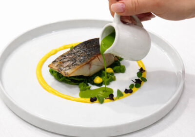Ombrina, cime di rapa e patate del viterbese - ricetta chef Giuseppe Mulargia - Le Spighe - Roma