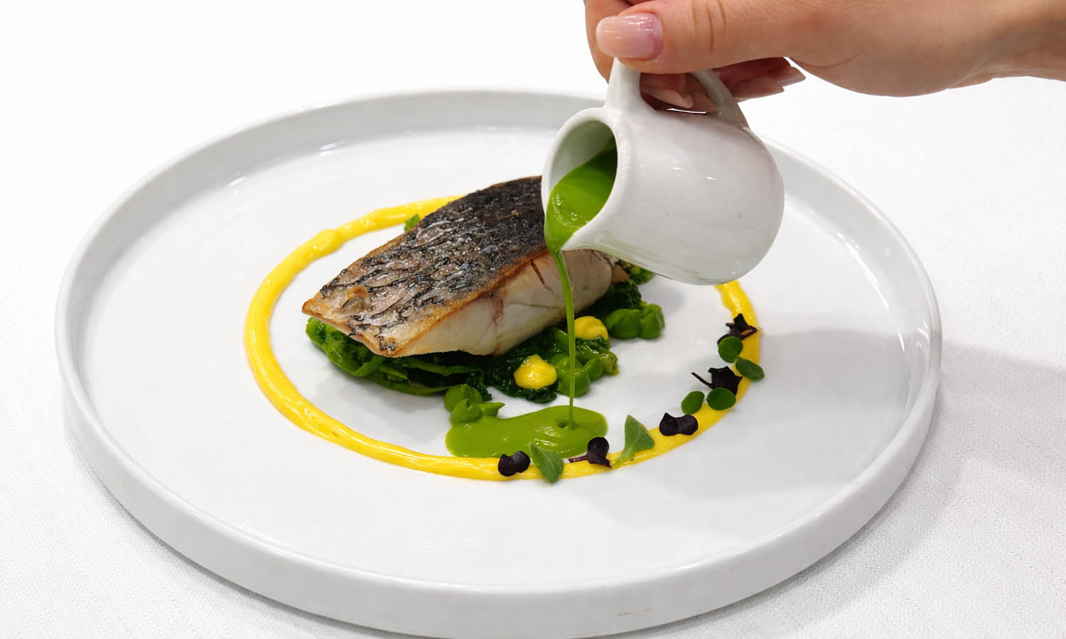 Ombrina, cime di rapa e patate del viterbese - ricetta chef Giuseppe Mulargia - Le Spighe - Roma