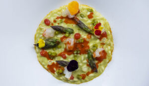 Ricetta stellata "Risotto Carnaroli cotto nel latte di capra, asparagi, agrumi e scampi nostrali" - chef Antonello Sardi - Serrae di Villa Fiesole * - Fiesole