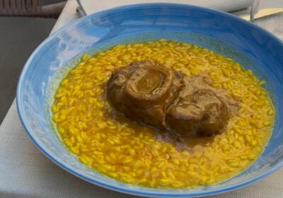 Ricetta Risotto alla milanese con ossobuco - chef Giuseppe Gaglione - Longitude 12 Bistrot & Jardin - Roma
