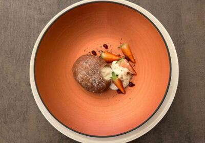 Ricetta "Nuvola di Tintilia e cacao, spuma al caciocavallo e miele, gel al vino rosso" - chef Giulio Ciccotelli - Gustus - Sepino