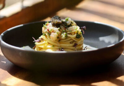 Ricetta "Tagliolino fresco, caviale, salicornia e carabineros" - chef Emanuele Lai - Flipper - Formentera